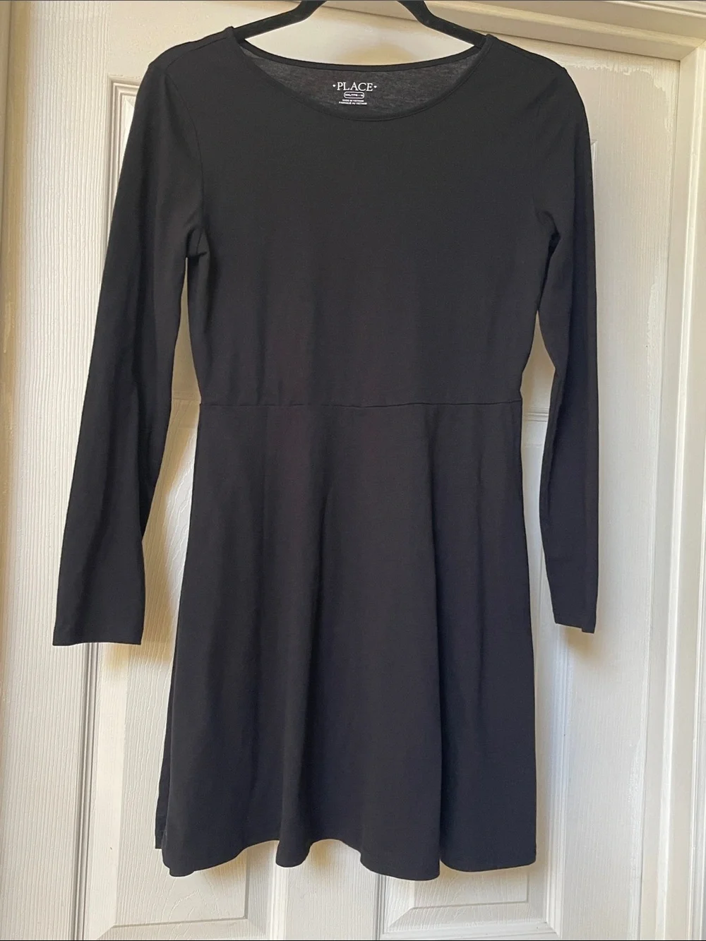 The Children’s Place girls long sleeve cotton jersey knit black dress, XXL 16